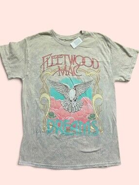 Fleetwood Mac Dreams T Shirt Dove Pink Logo Tan Gray Acid Wash